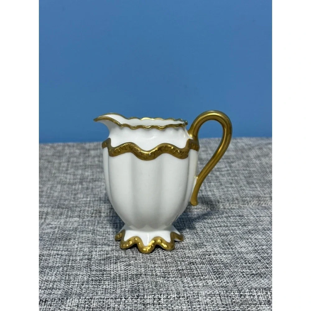 Haviland Limoges France Porcelain Creamer White Gold Gilt Scalloped